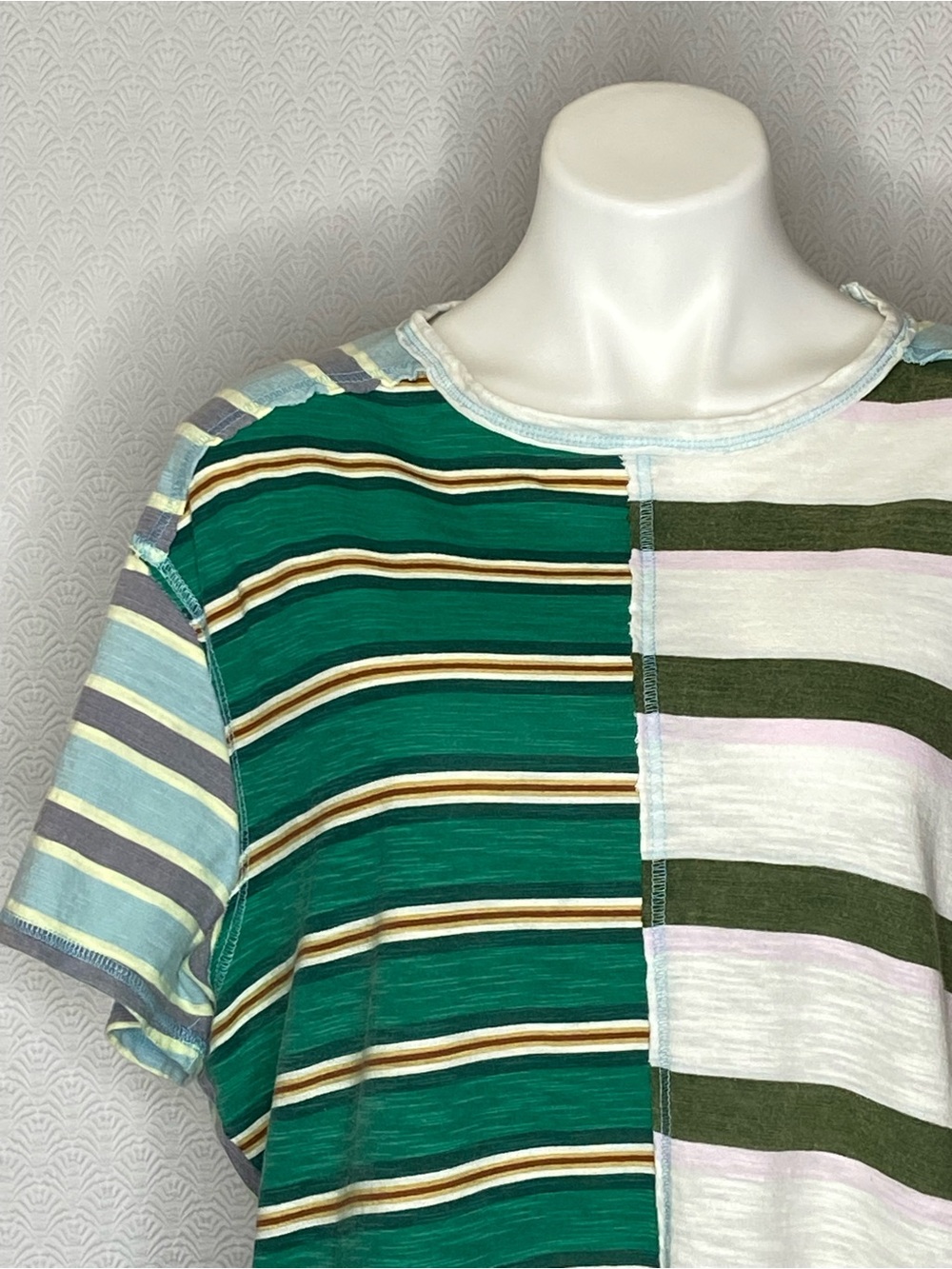 WE THE FREE Get Real Tee Oversized Striped Colorblock Cotton Green Size XS - Picture 3 of 14